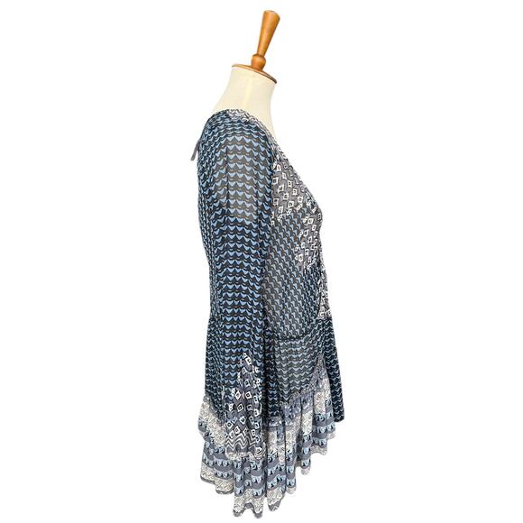 Free People Women Into The Mystic Sheer Boho Peasant Top Tunic Blue Size Medium - Picture 4 of 7